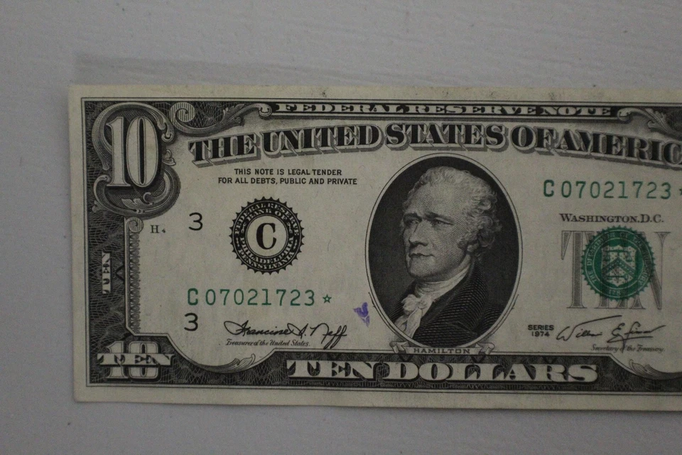 1974 $10 Federal Reserve Star Note AU / CU Philadelphia - Image 3 of 4