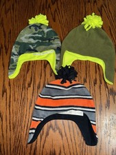 Boys Small/Medium 4-7 Lot Of 3 Winter Fleece Hats Children  s Place Orange Green