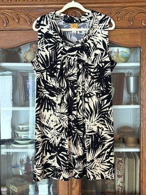 RUBY RD SIZE LARGE WOMENS BLACK/IVORY SLEEVELESS COWL NECK SHIRT/DRESS