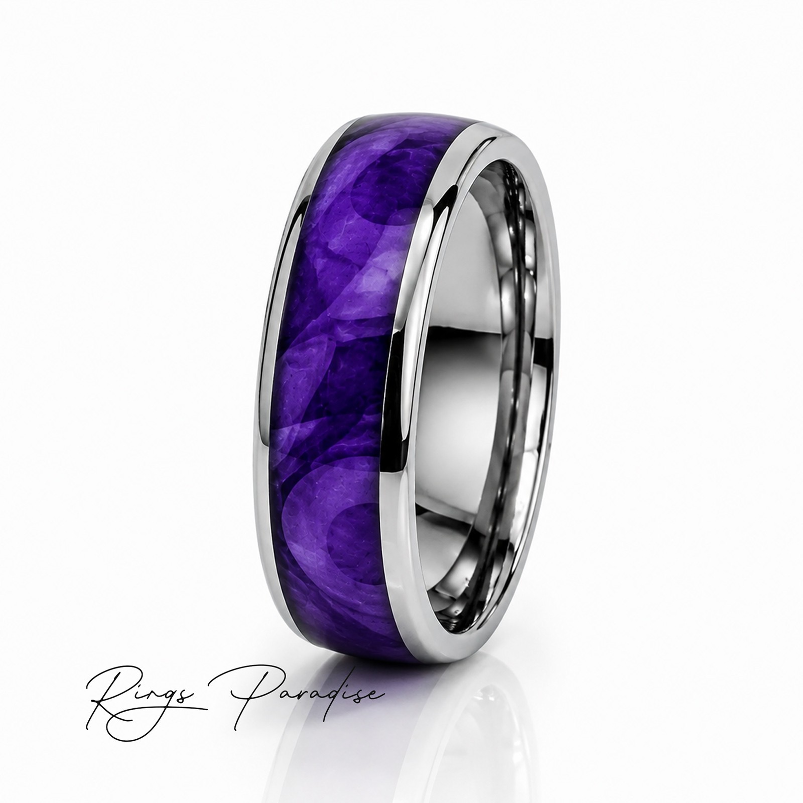 Purple Agate Tungsten Ring | 6mm and 8mm Wedding Band