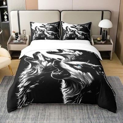 Howling Wolf 100% Natürliche Baumwolle Bettbezug 135x200,3D Animal Print Trös...