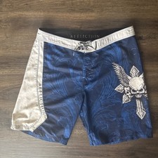 Affliction Micro Boardshort Mens 42 Skull Cross Wings Board Shorts Swim Spellout