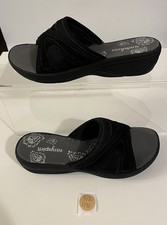 Easy Spirit Half step Black Leather Slides Womens Sz 7.5M