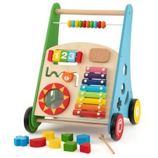Multifunctional Wooden Baby Walker - 7 Activity Center Xylophone/Shape Sorter/