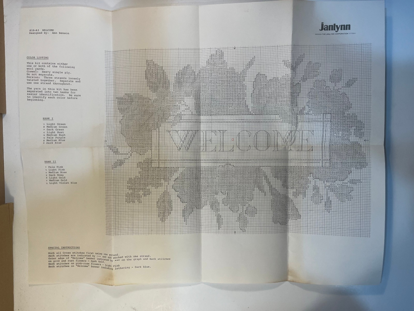 Janlynn Counted Cross-Stitch Kit #10-63 "Welcome" - Opened