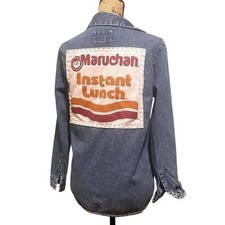 Upcycled Handmade Ramen button down denim shirt size small