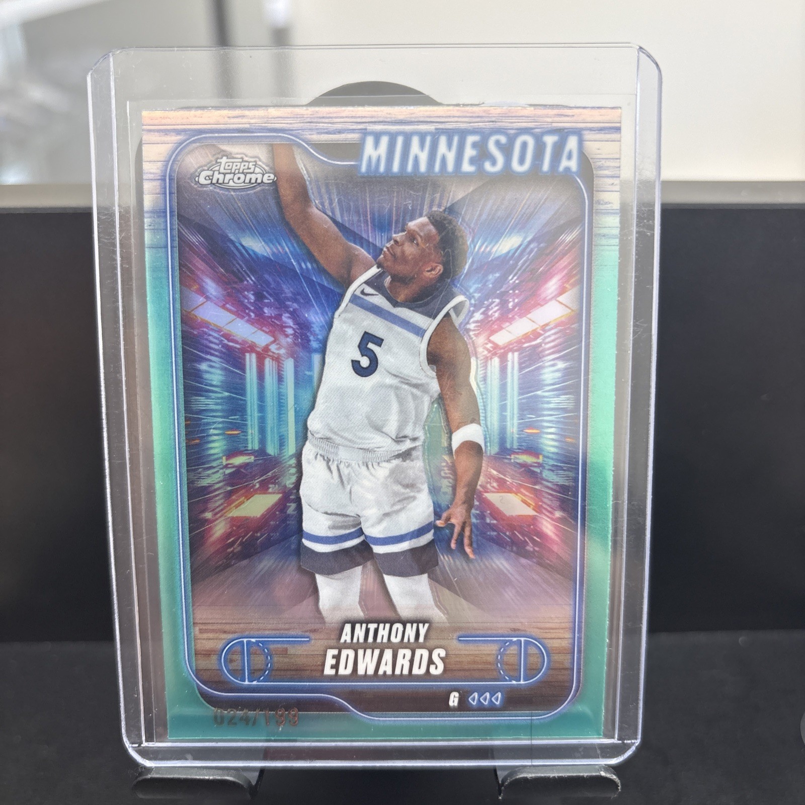 2024-25 Topps Chrome Basketball Anthony Edwards #77 Aqua Refractor - /199
