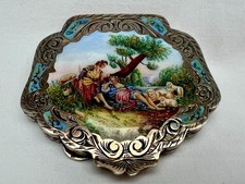 Fine Antique Enamel Italian Pictorial Hallmarked .800 Silver Snuff Box.