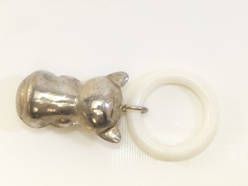 (ref288BH) Antique silver plated rattle teether Cat - Picture 2 of 3
