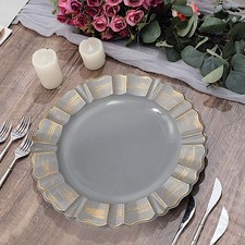 24 CHARCOAL GRAY GOLD 13" Round Scalloped Trim Charger Plates Wedding Party