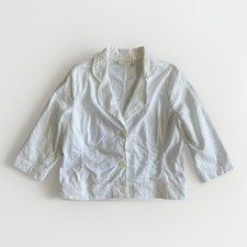 Chico  s Jacket Size 3 White Eyelet Denim Cotton Embroidery 3/4 Sleeve Coastal