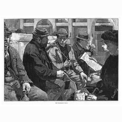 Victorian Workman's Railway Train Carriage - Antique Print 1883