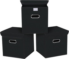 Fabric Storage Bins with Lids, Collapsible Cube Organizer, 3 Pack, Black