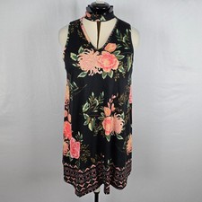 Angie Sleeveless Mini Dress Women's M Black Pink Floral V-Neck Wi