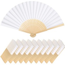 70 Pieces White Hand Held Fan Folding Fans for Weddings Foldable Wood Wedding...