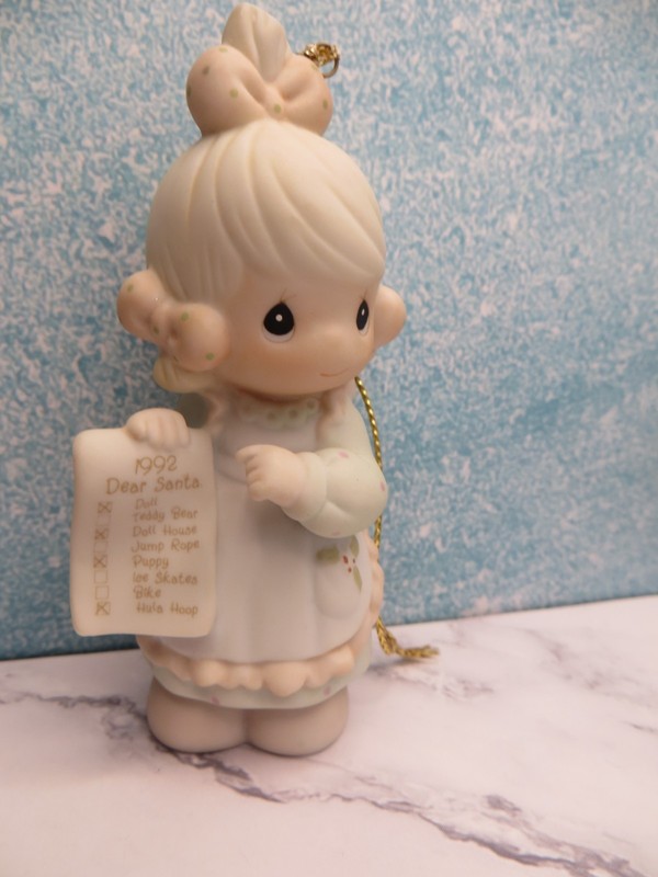 1992 Enesco Precious Moments Mini Figurine/Ornament Girl Santa Wish List 527696