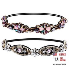 2 Pieces Rhinestone Beaded Elastic Headband Fashion Headbands Handmade Style A