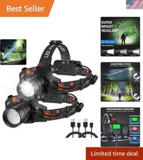 Rechargeable Headlamp 2Pack, 99000 Lumens Super Bright LED Head Lamp with 3 M...
