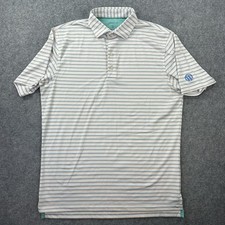 Johnnie-O Polo Shirt Mens Medium White Blue Stripe Performance Golf UPF 50 Troon