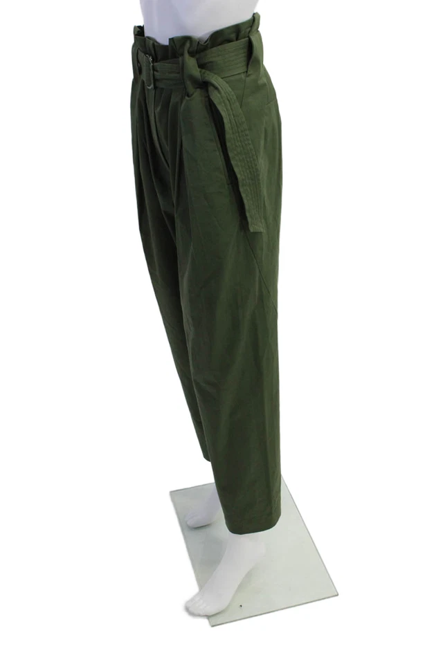 Pantalones Sandro para mujer con cremallera tiro alto pierna recta verde algodón talla FR 40 Foto 2 de 4