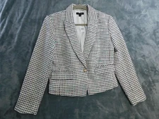 Ann Taylor Blazer Womens 6 Tweed Gold Button Pockets Jacket Career Office NEW