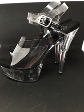 Pleaser Delight 608 Clear/Black Ankle Strap 6 Inch Dancer Stripper Heels Size 7
