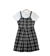 Amy Byer Pinafore Jumper Girls Dress Set 12 Black White Plaid Short Sleeve