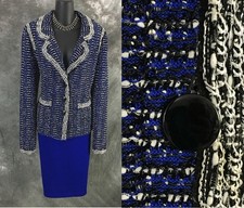 BEAUTIFUL St John knit blue black multi jacket skirt suit size 12