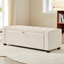 Ottoman with Storage,Tufted Storage Bench with Safety Hinge,Holds up to 350 l...