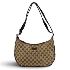 GUCCI GG Eclipse Borsa a tracolla in tela beige marrone mezza luna borsa hobo...