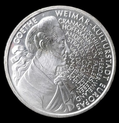 1999-F Germany 10 Mark - J.W. Goethe UNC .925 Silver German Coin