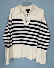 House of Harlow 1960 Oversized Sweater Woman’s Small Oatmeal Navy Striped Collar