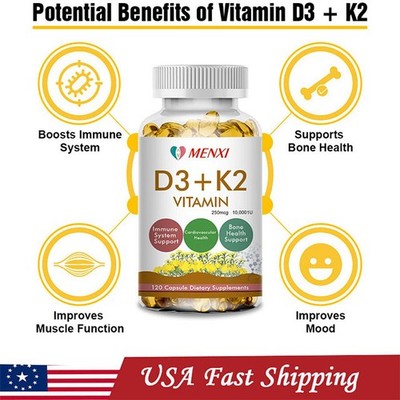 Vitamin D3 10000 IU + K2 250mcg MK7 VITAMIN D K2 Bone Blood Heart Immune Support