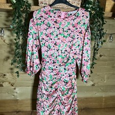 Zara Pink & Green Floral Ruched Skirt Mini Dress Size Small