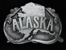 QE15153 VINTAGE 1984  ALASKA  STATE COMMEMORATIVE PEWTER BELT BUCKLE