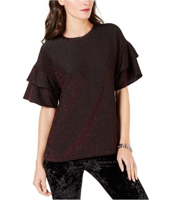 Michael Kors Womens Sparkle Ruffled Blouse, purple, M