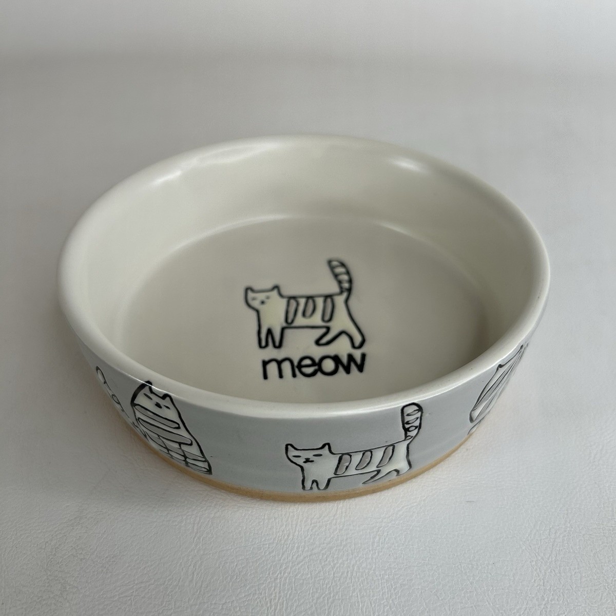 Spectrum Designz Cat Dish Ceramic Pet Bowl Gray White Meow Various