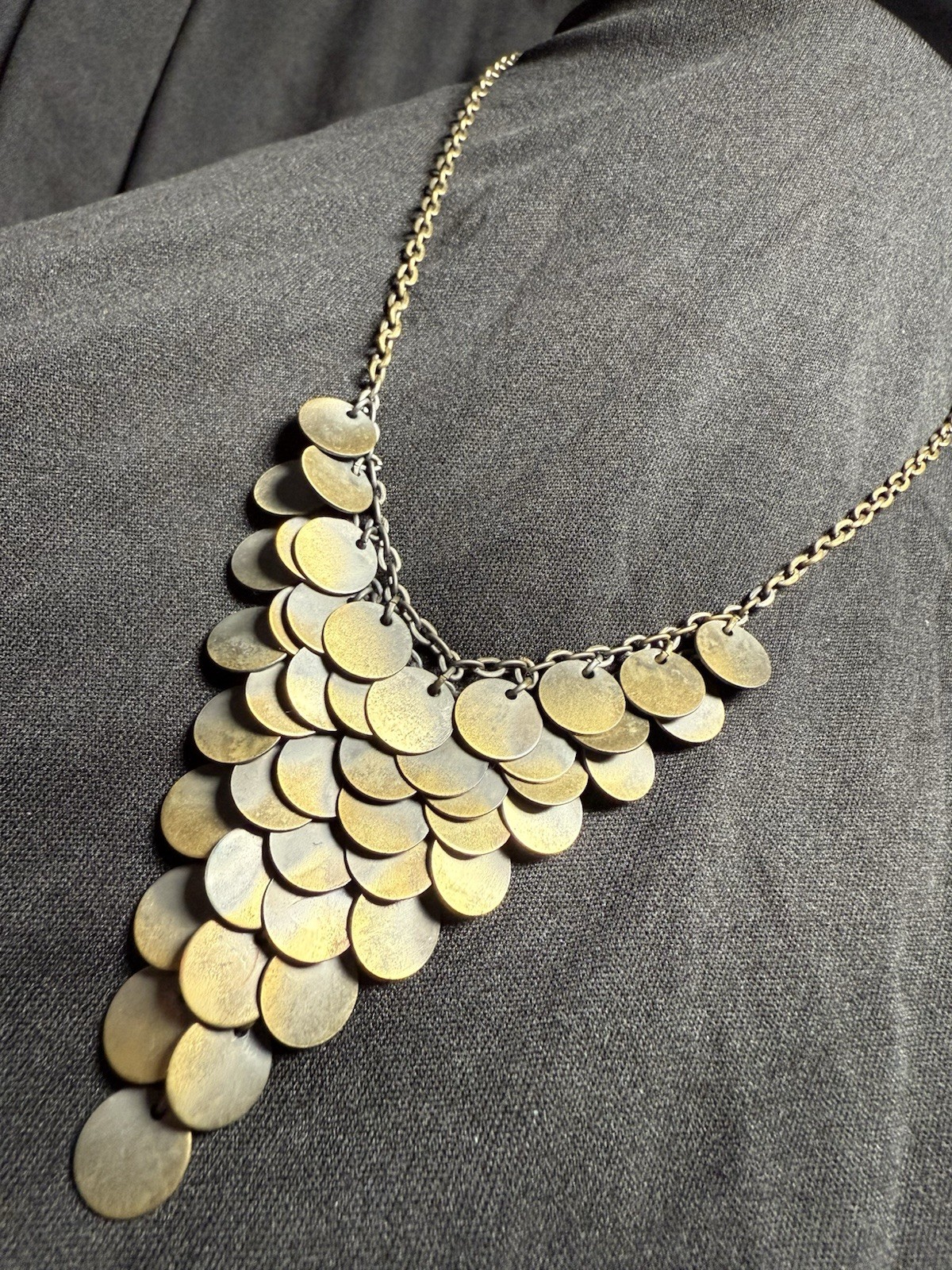 Statement Coin Dangle Necklace - Layered Brass To… - image 2