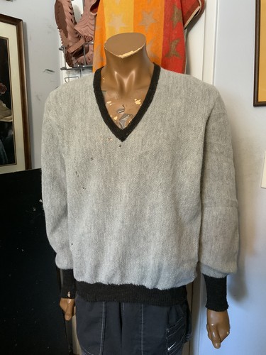 Vintage 50s 60s Lemmermayer Prime Alpaca Fuzzy Knit Gray V Neck Pullover Sweater - Picture 16 of 17