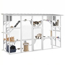 Catio Playground Outdoor Cat Enclosure Wooden w/ Roof White