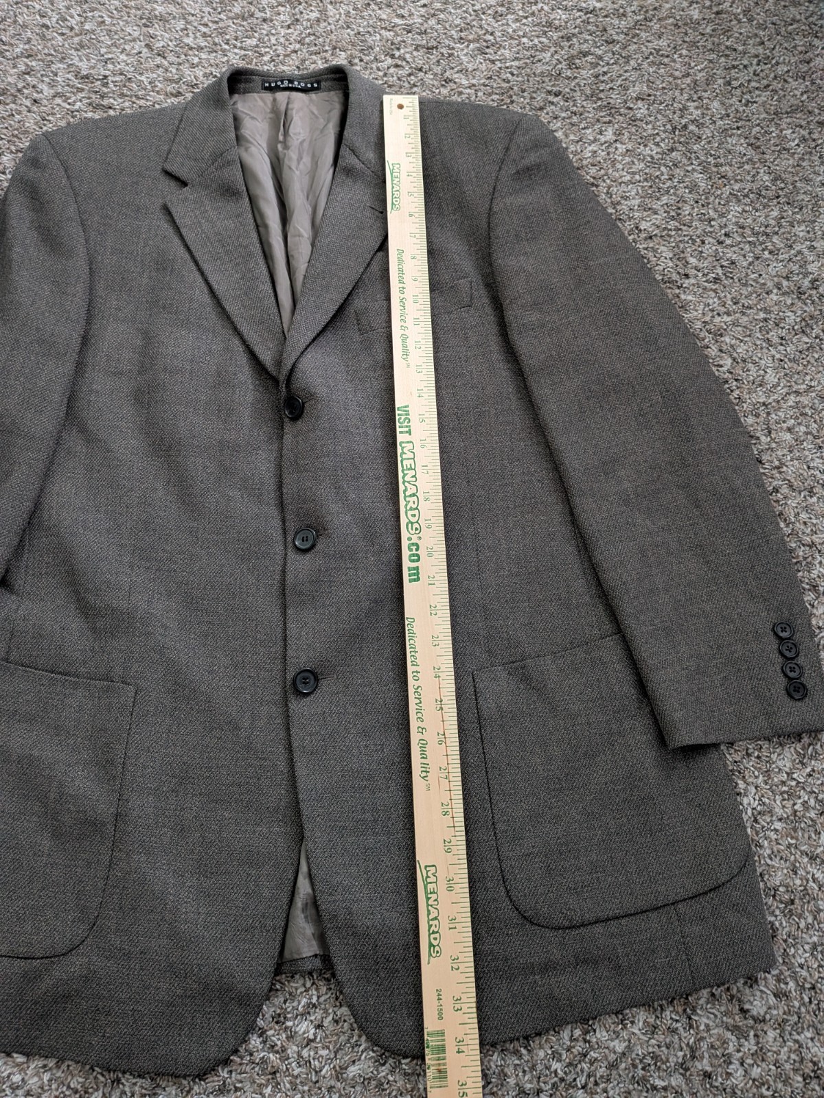 Boss Hugo Boss Blazer Jacket Coat 44L Vintage USA Wool Gray Brown Herringbone thumbnail 4