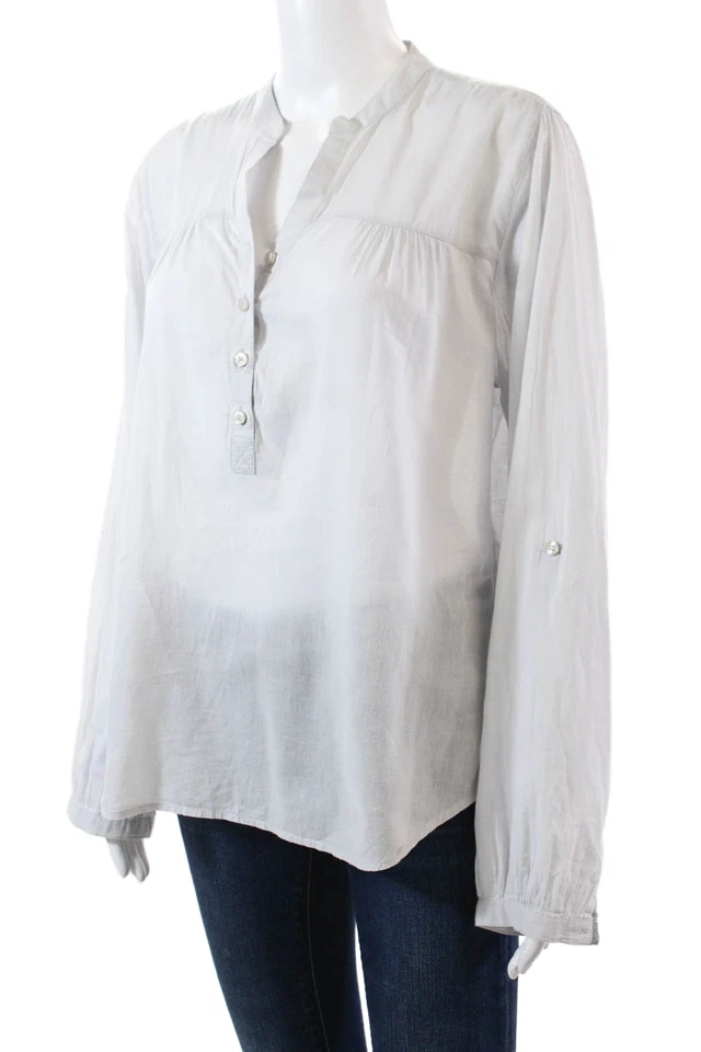 Isabel Marant Etoile Womens Long Sleeve V Neck Half Button Shirt Gray Size 2 - Image 2 of 4