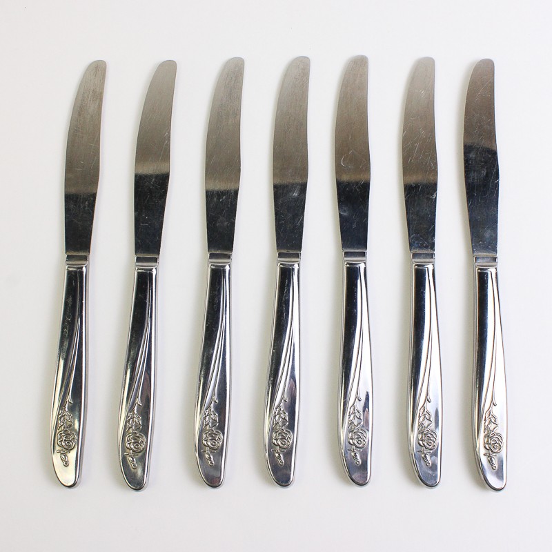 Lot Of 7 Oneida Silver Roseanne (Stainless) Flatware Dinner Knives 8.5" Long
