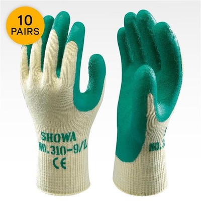 10 x SHOWA 310 Grip Handschuhe Latex Handflächenbeschichtung robust Arbeiten Heimwerker GRÜN