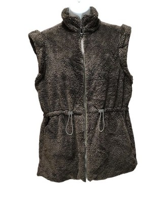 Democracy Vest Faux Fur Cap Sleeve Funnel Neck Zip Front Toggle waist tie M