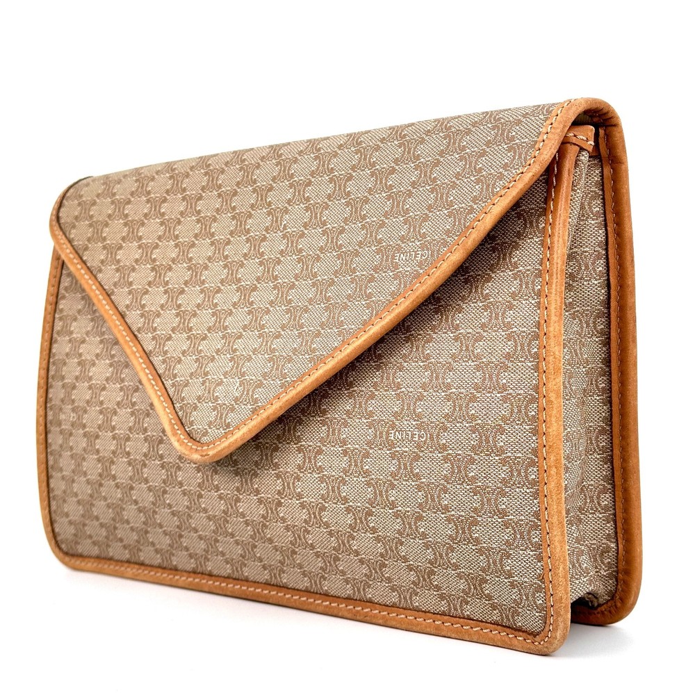 CELINE Macadam Canvas Clutch Bag Beige Authentic From Japan / 0078