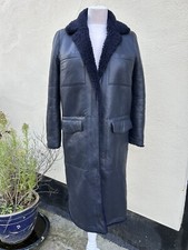 Sprung Freres Blue Lamb Shearling Sheepskin Leather Reversible Coat, Size Small