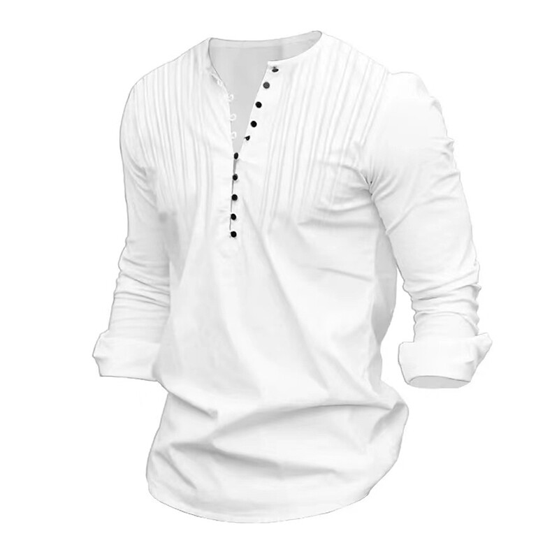 Men's Casual Vneck Blouse Cotton Linen Shirt Loose Tops Long Sleeve
