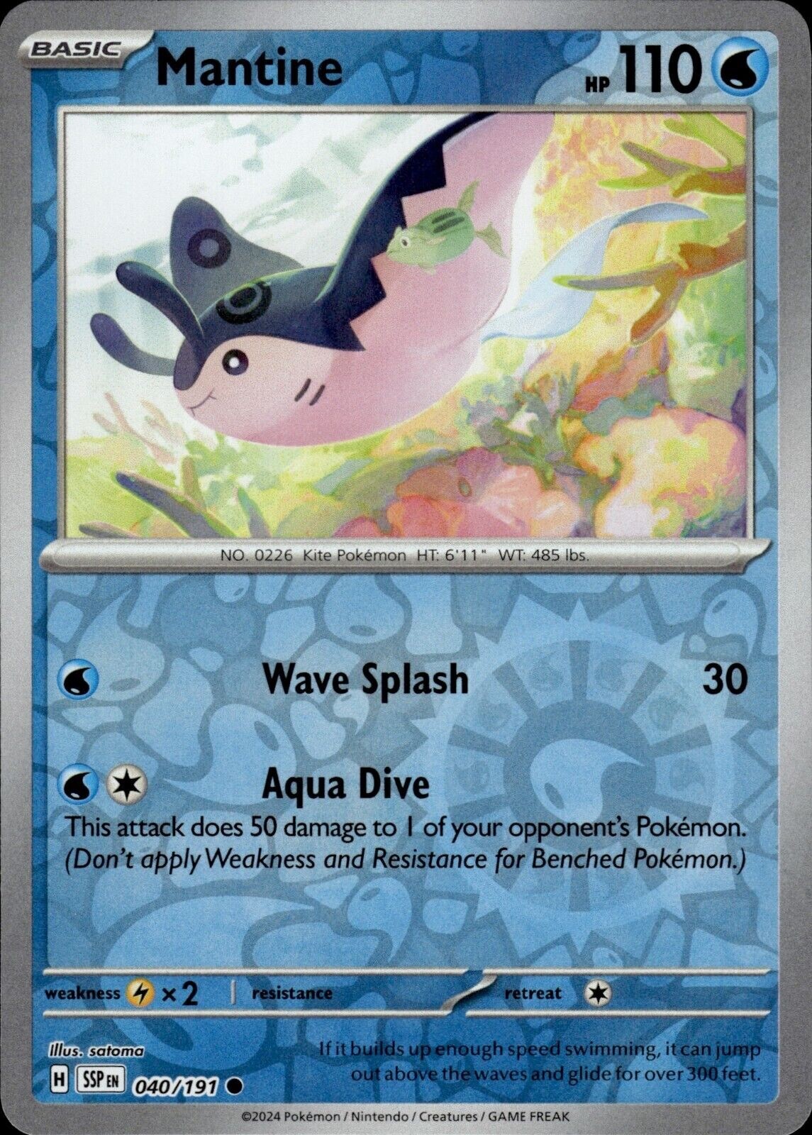 Pokemon - Mantine 040/191 - Reverse Holo - Surging Sparks - NM/M