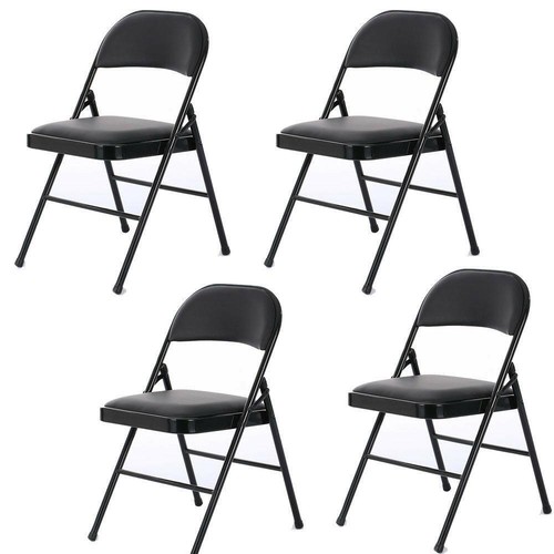 4 Folding Chair Black Soft Padded Seat Compact Steel Back Strong Dinning Chair